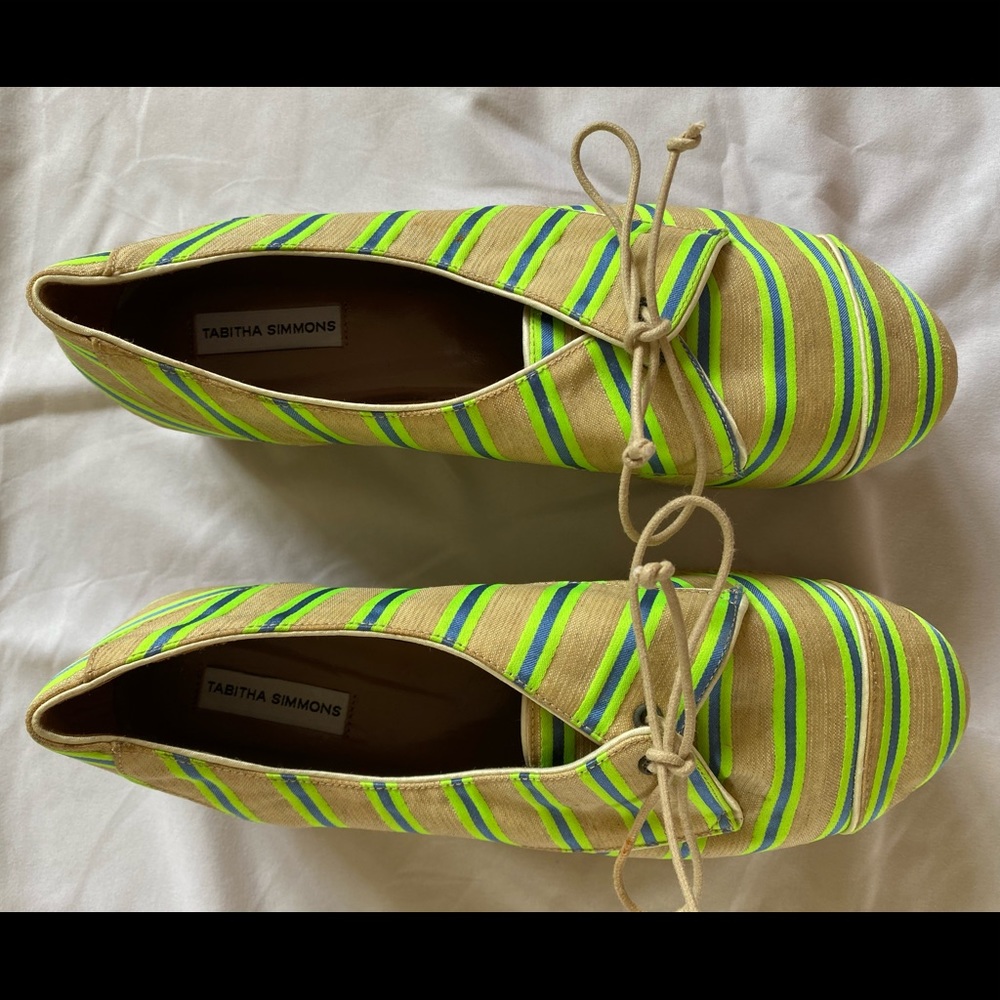 Tabitha Simmons Size 8 Espadrille shoes Lime/Blue/Tan
